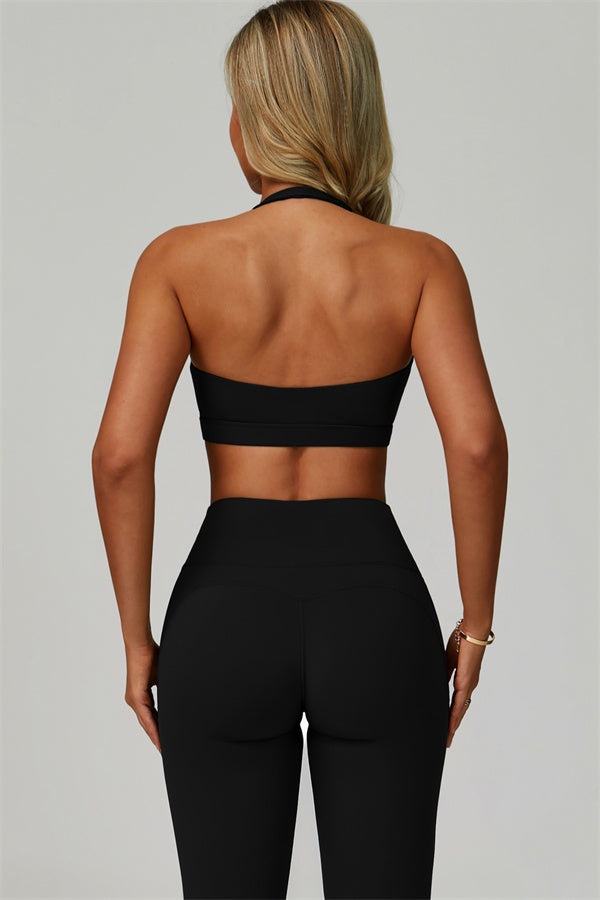 The Bold Halter Sports Bra Leggings 2-Piece Set — Black