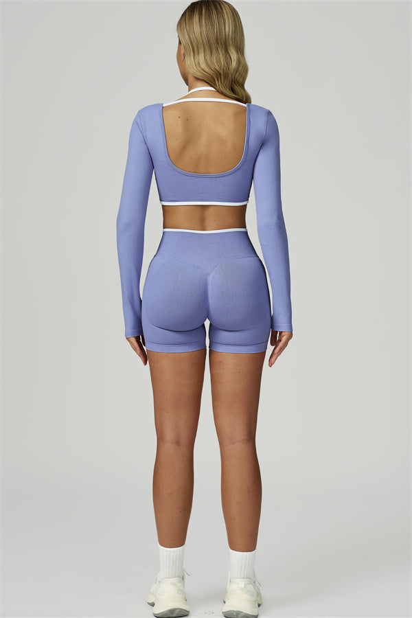 Bali Motion Trim Long Sleeve Crop Top Shorts 2-Piece Set