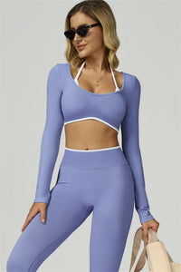 Bali Motion Trim Long Sleeve Crop Top Leggings 2-Piece Set