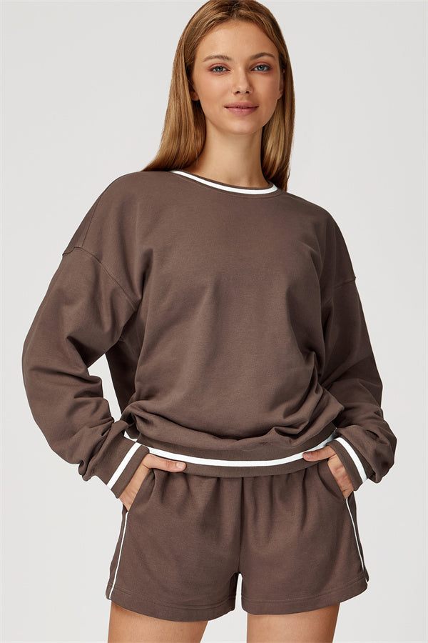 The Amara Sweatshirt Lounge Shorts 2-Piece Set — Roman Brown