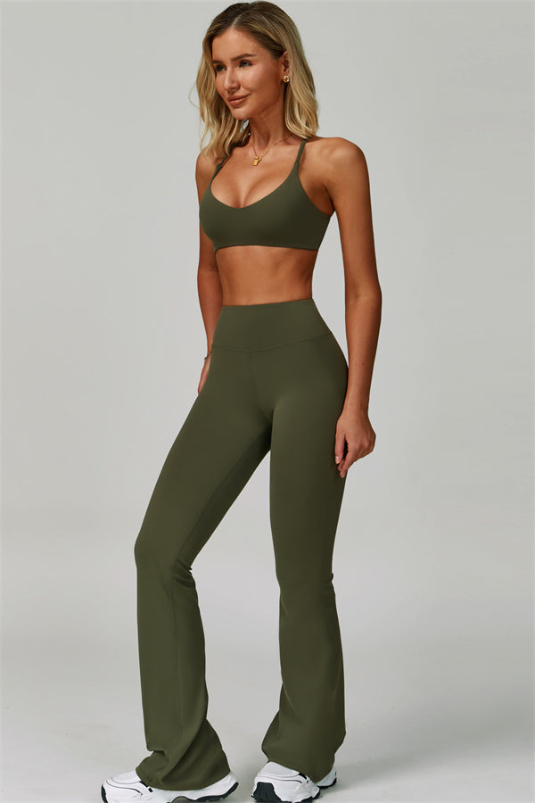 Island Flow Cross Back Sports Bra Flared Leggings 2-Piece Set