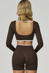 Bali Motion Trim Long Sleeve Crop Top Shorts 2-Piece Set