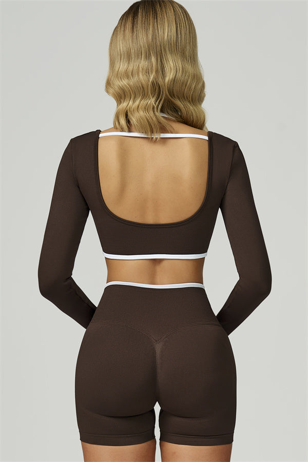 Bali Motion Trim Long Sleeve Crop Top Shorts 2-Piece Set