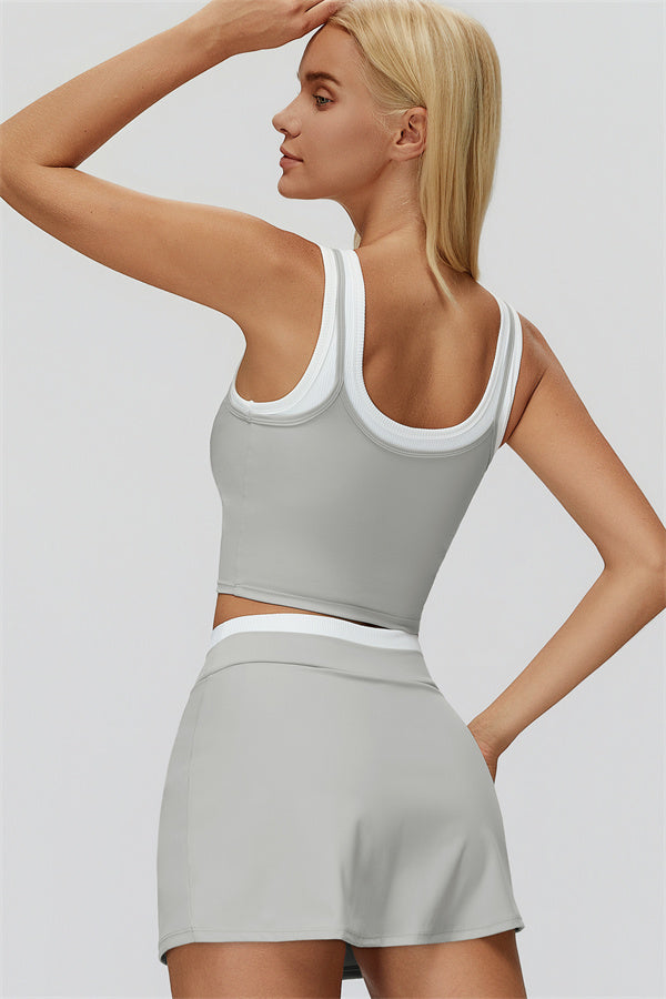 The Canyon Crop Tank Skirt 2-Piece Set — Light Grey - Image 2