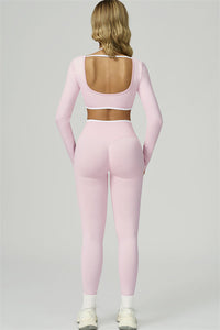 Bali Motion Trim Long Sleeve Crop Top Leggings 2-Piece Set