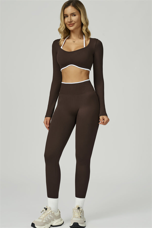 Bali Motion Trim Long Sleeve Crop Top Leggings 2-Piece Set
