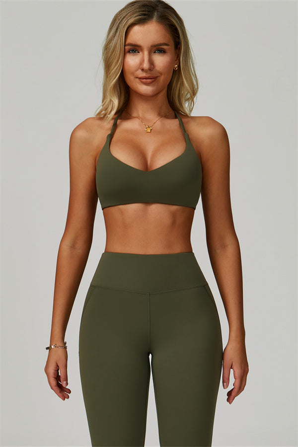The Bold Cross Back Sports Bra Leggings 2-Piece Set — Woodland - Image 2