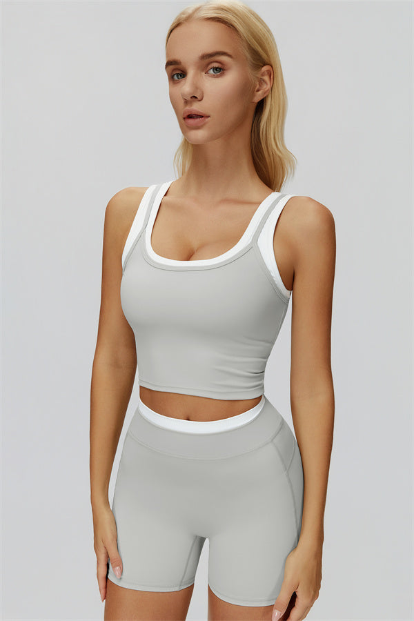 The Canyon Crop Tank Shorts 2-Piece Set — Light Grey