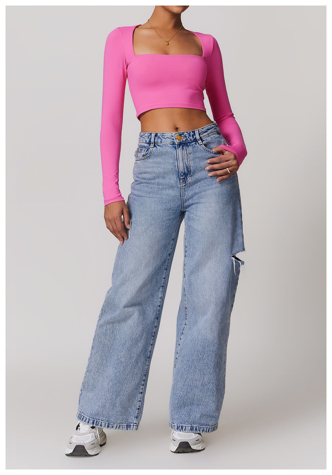 Florayne Long-Sleeve Cutout Crop Top