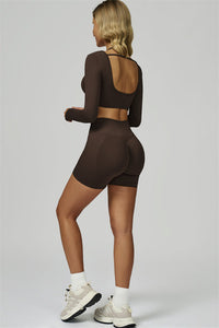 Bali Motion Long Sleeve Crop Top Shorts 2-Piece Set