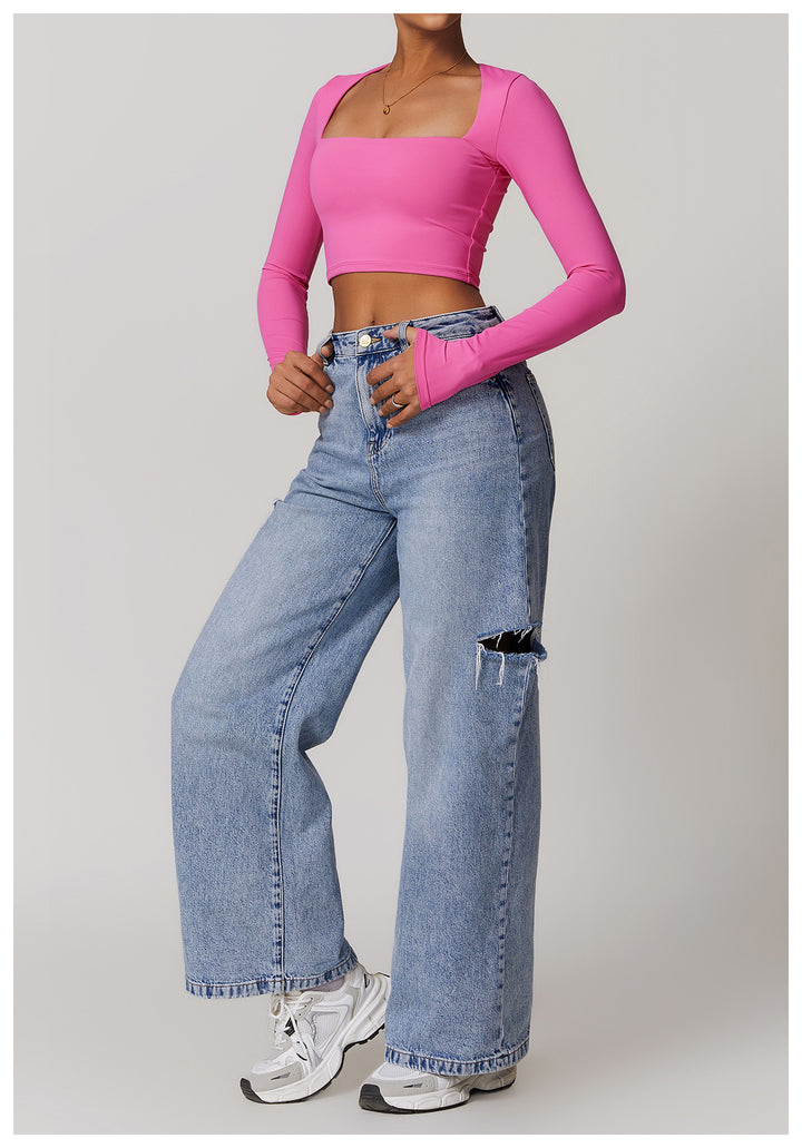 Florayne Long-Sleeve Cutout Crop Top