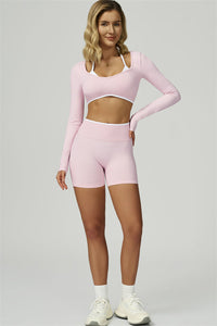 Bali Motion Trim Long Sleeve Crop Top Shorts 2-Piece Set