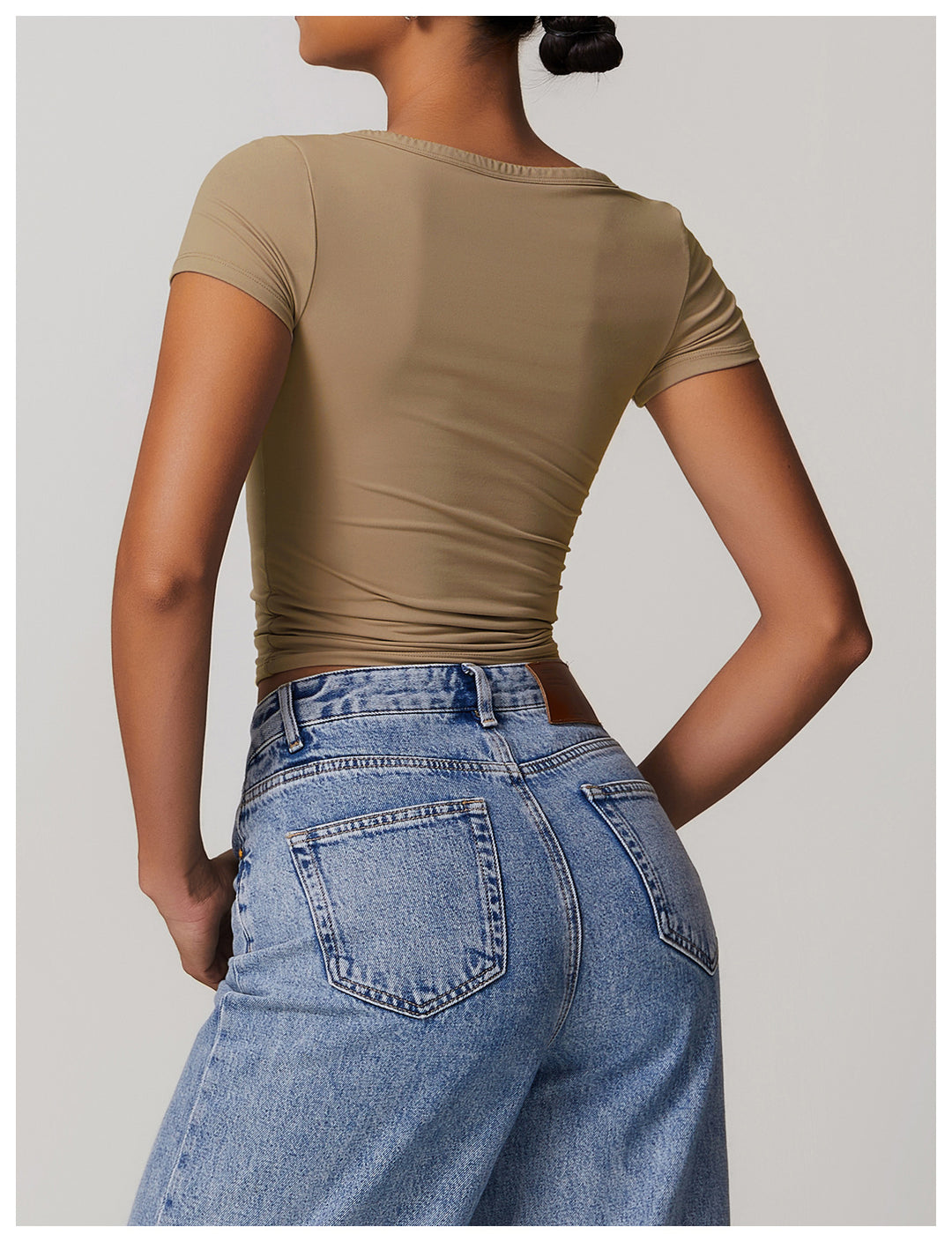 Rhovessa Short-Sleeve Henley Crop Top