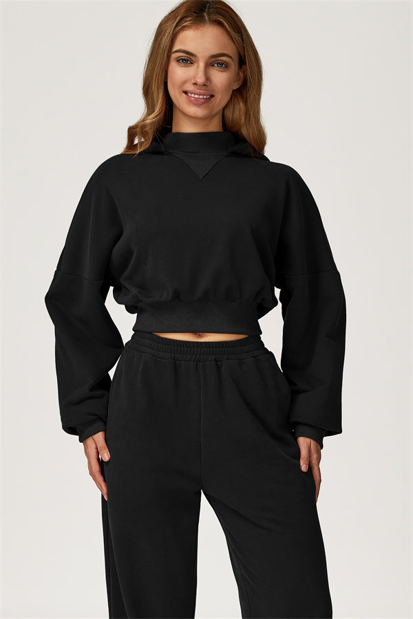 The Axis Crop Hoodie Pants 2-Piece Set — Black