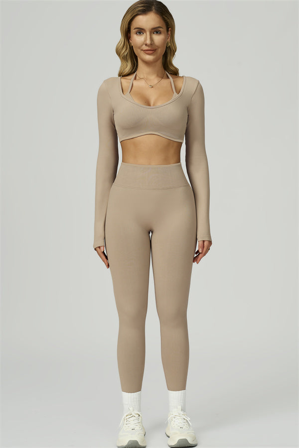 Bali Motion Long Sleeve Crop Top Leggings 2-Piece Set
