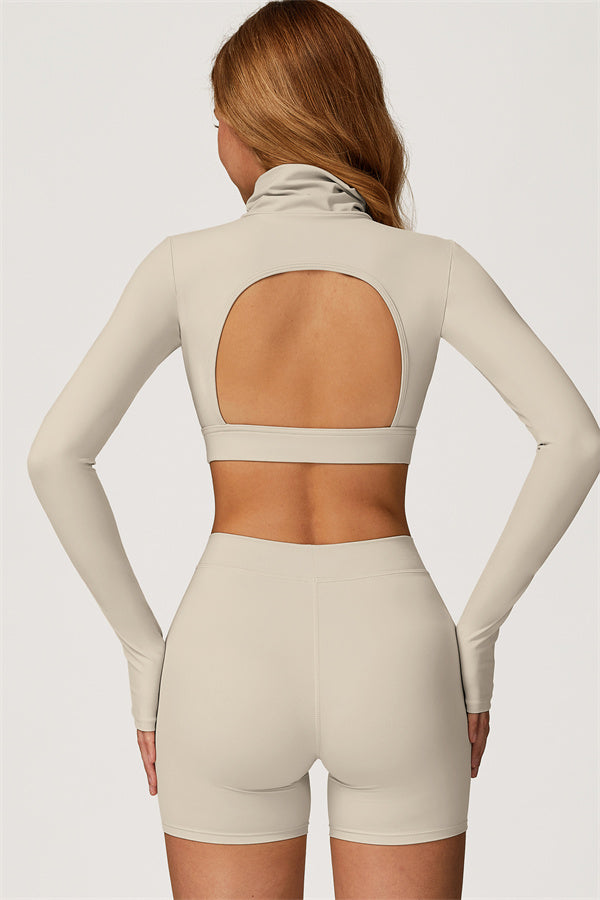 The Axis Crop Top Shorts 2-Piece Set — Almond