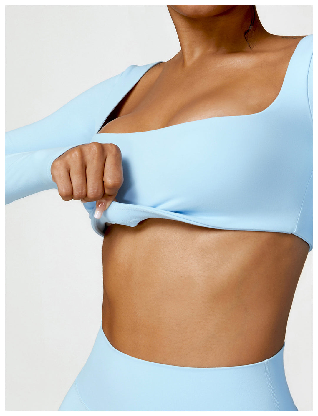 Valenora Long-Sleeve Square-Neck Crop Top