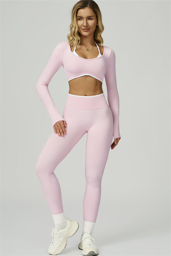 Bali Motion Trim Long Sleeve Crop Top Leggings 2-Piece Set