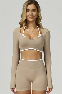 Bali Motion Trim Long Sleeve Crop Top Shorts 2-Piece Set