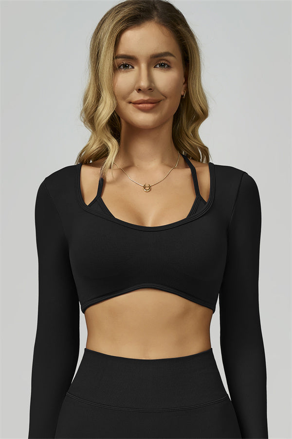 Bali Motion Long Sleeve Crop Top Leggings 2-Piece Set