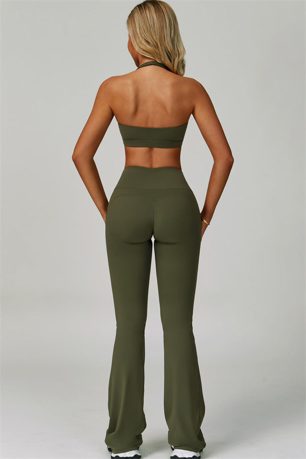 Island Flow Halter Sports Bra Flared Leggings 2-Piece Set