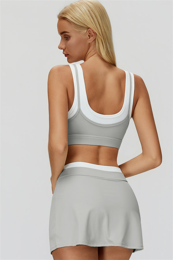 The Canyon Sports Bra Skirt 2-Piece Set — Light Grey - Image 2