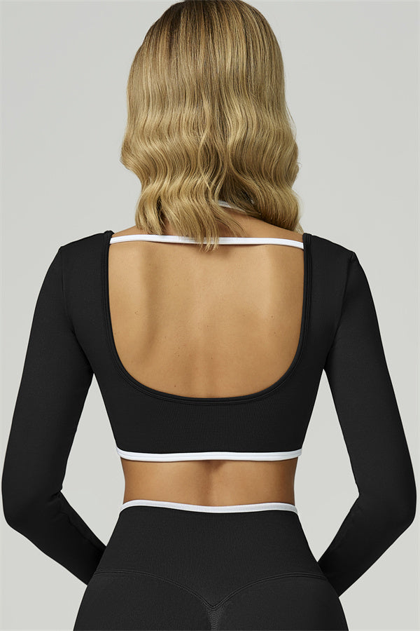 Bali Motion Trim Long Sleeve Crop Top Shorts 2-Piece Set