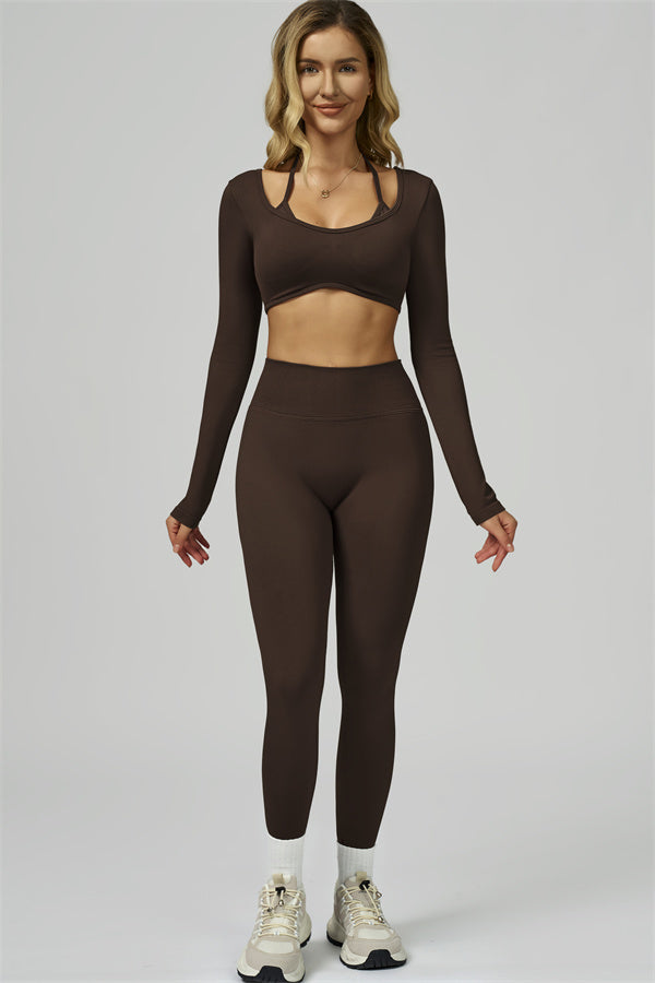 Bali Motion Long Sleeve Crop Top Leggings 2-Piece Set