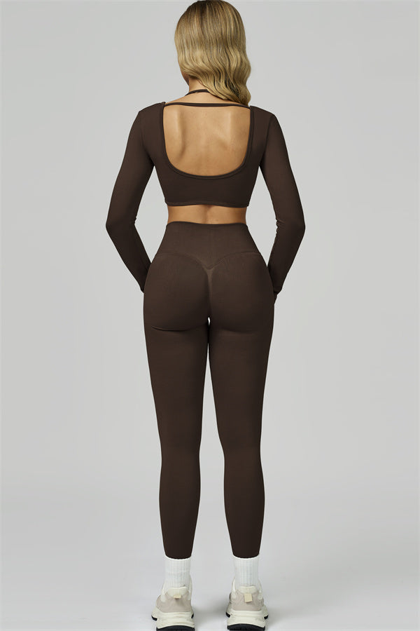 Bali Motion Long Sleeve Crop Top Leggings 2-Piece Set