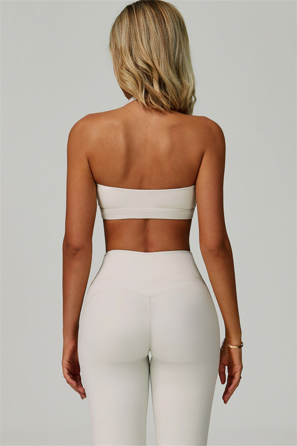The Bold Halter Sports Bra Leggings 2-Piece Set — Pearl White