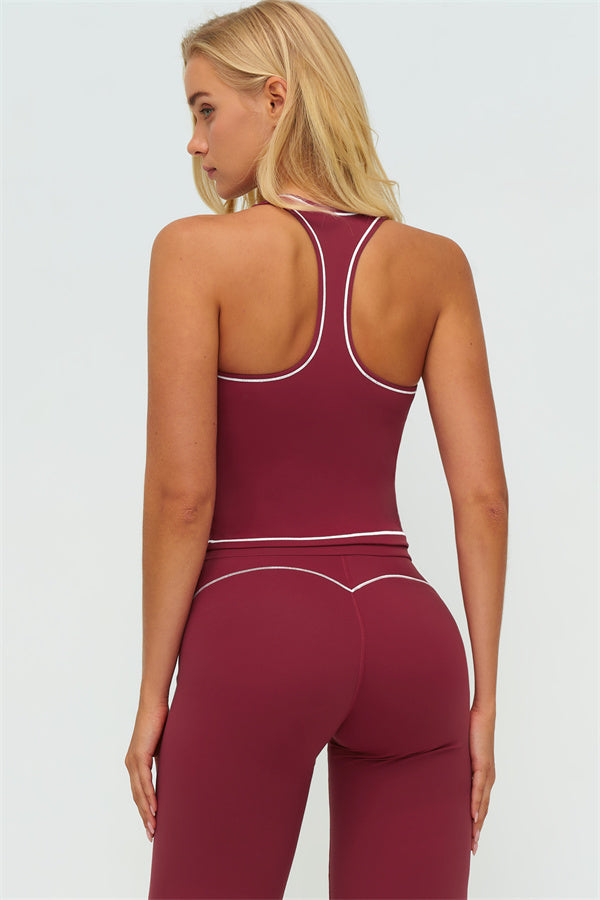 The Amara Crop Top Flared Leggings 2-Piece Set — Burgundy - Image 2