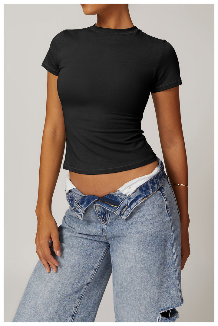 Zyla Short-Sleeve Fitted Crop Top