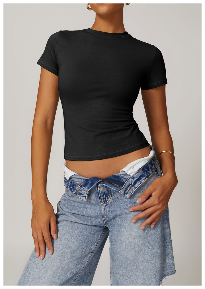 Zyla Short-Sleeve Fitted Crop Top