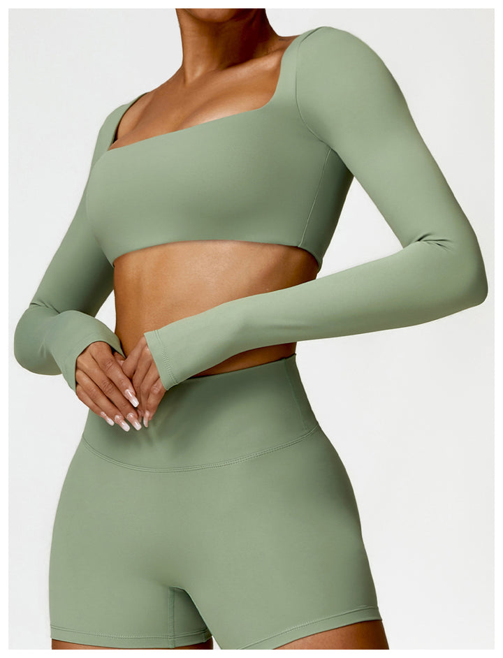 Valenora Long-Sleeve Square-Neck Crop Top