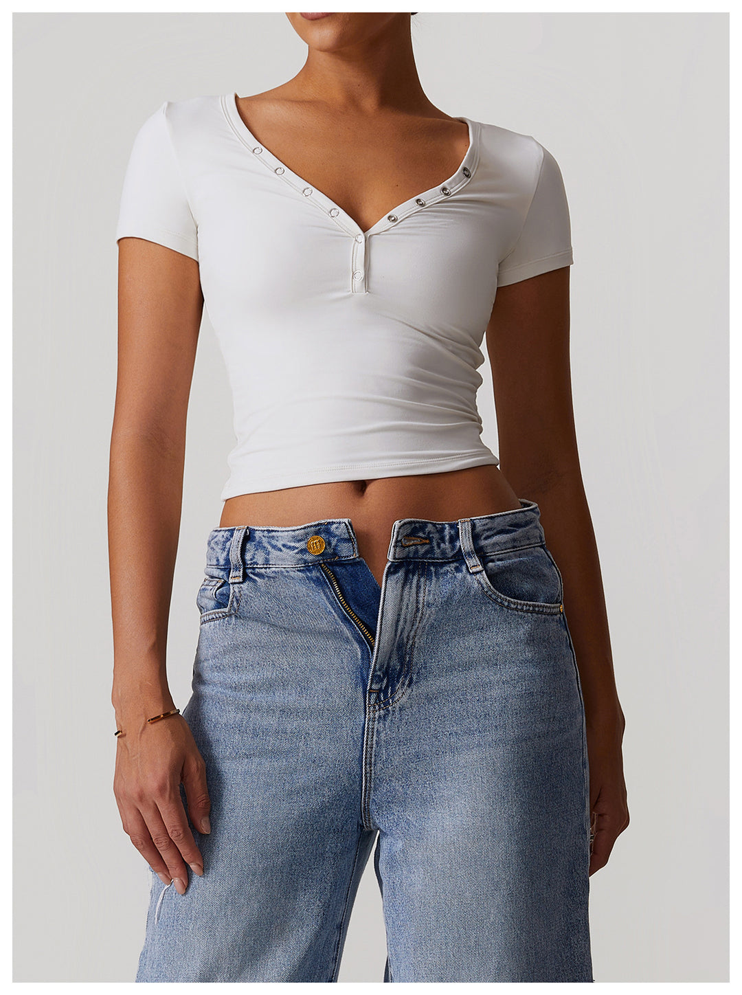 Rhovessa Short-Sleeve Henley Crop Top