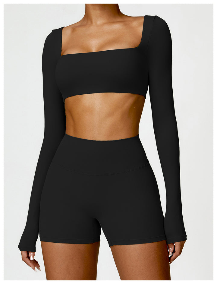 Valenora Long-Sleeve Square-Neck Crop Top