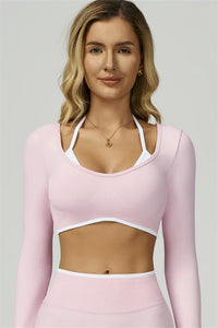 Bali Motion Trim Long Sleeve Crop Top Shorts 2-Piece Set