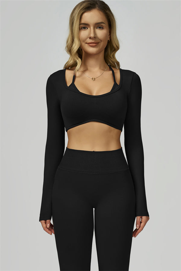 Bali Motion Long Sleeve Crop Top Leggings 2-Piece Set