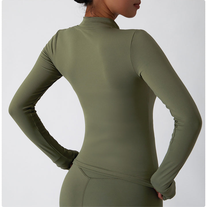 Rovanna Long-Sleeve Zip-Up Fitted Top