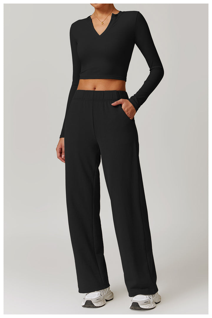 Veluna Long-Sleeve Fitted Crop Top