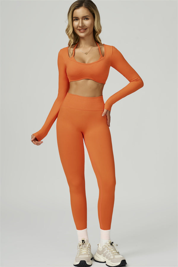 Bali Motion Long Sleeve Crop Top Leggings 2-Piece Set