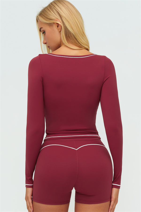 The Amara Long Sleeve T-shirt Shorts 2-Piece Set — Burgundy - Image 2
