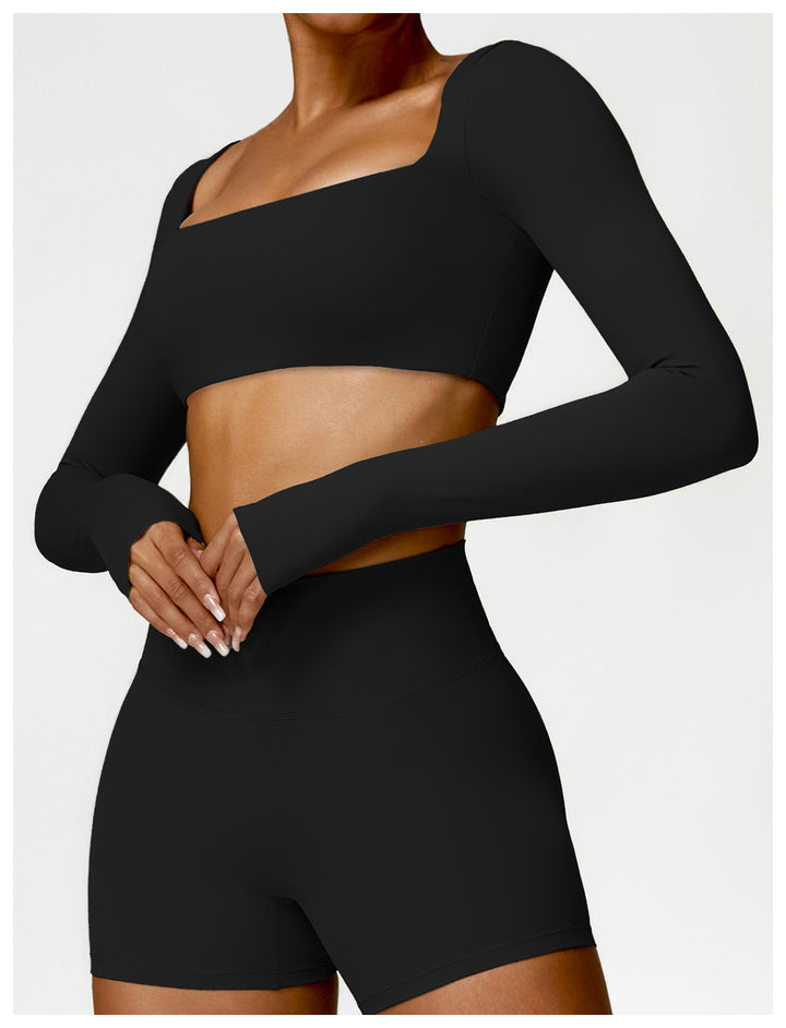 Valenora Long-Sleeve Square-Neck Crop Top