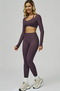 Bali Motion Long Sleeve Crop Top Leggings 2-Piece Set