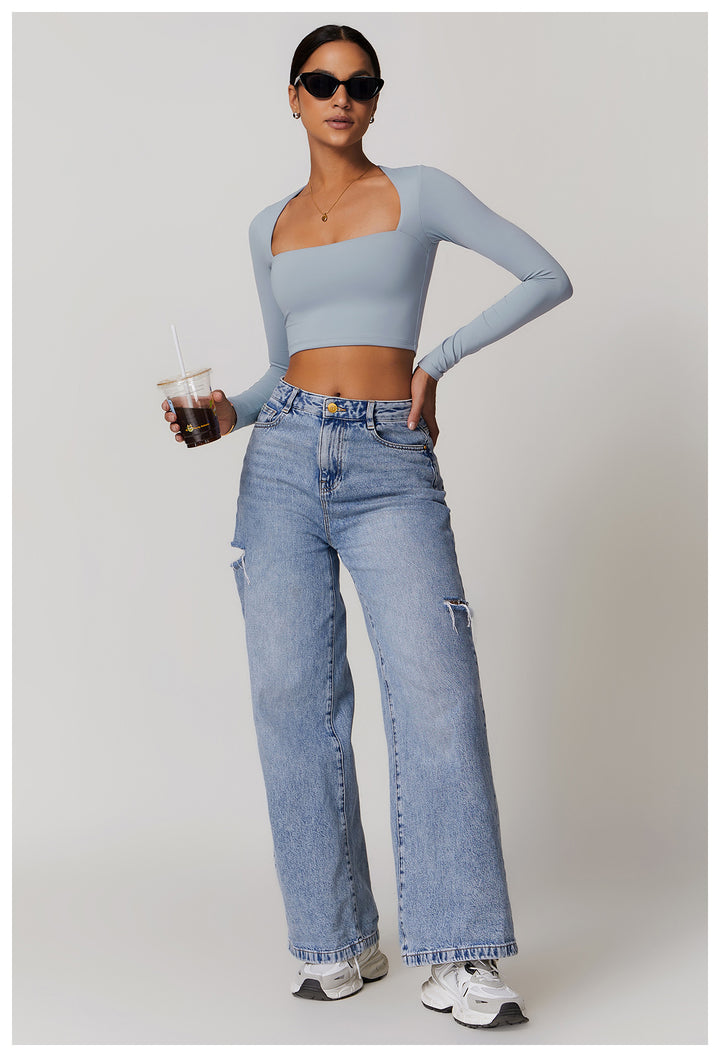 Florayne Long-Sleeve Cutout Crop Top