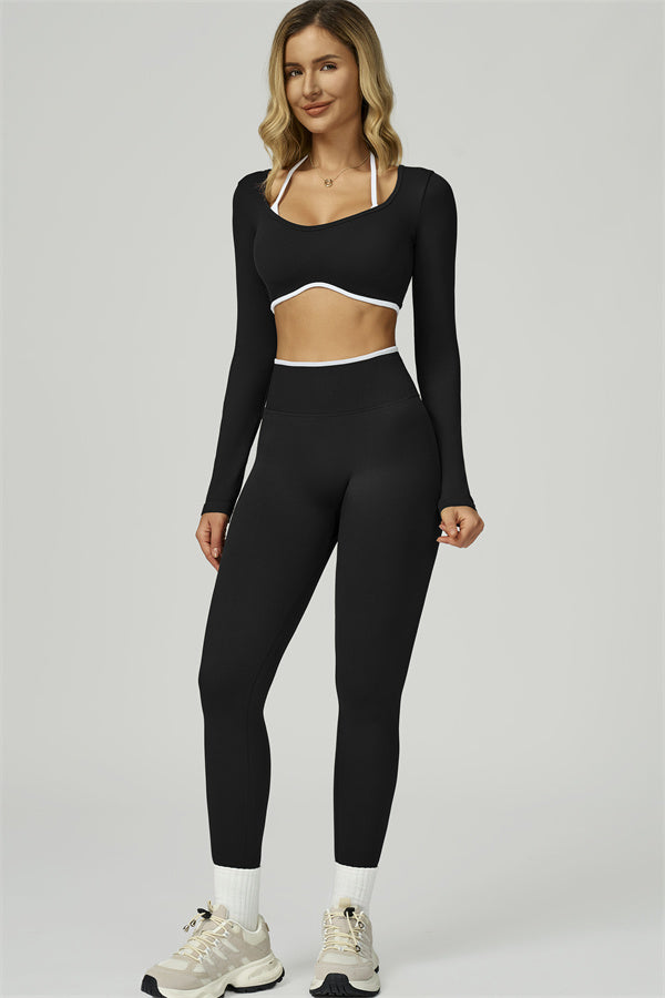Bali Motion Trim Long Sleeve Crop Top Leggings 2-Piece Set