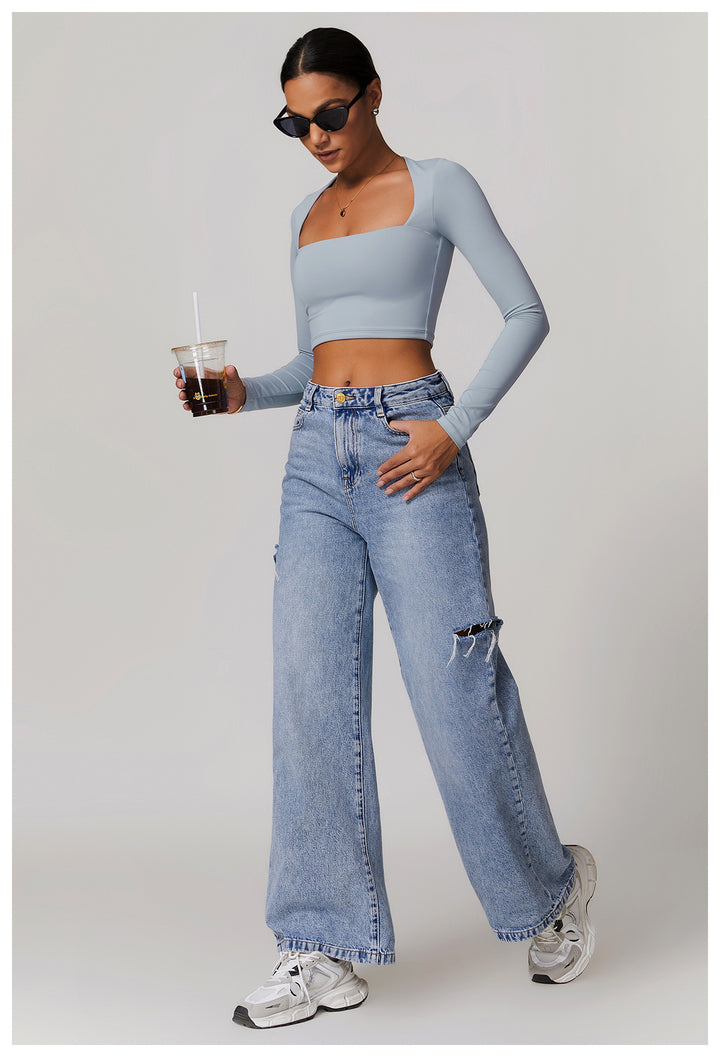 Florayne Long-Sleeve Cutout Crop Top