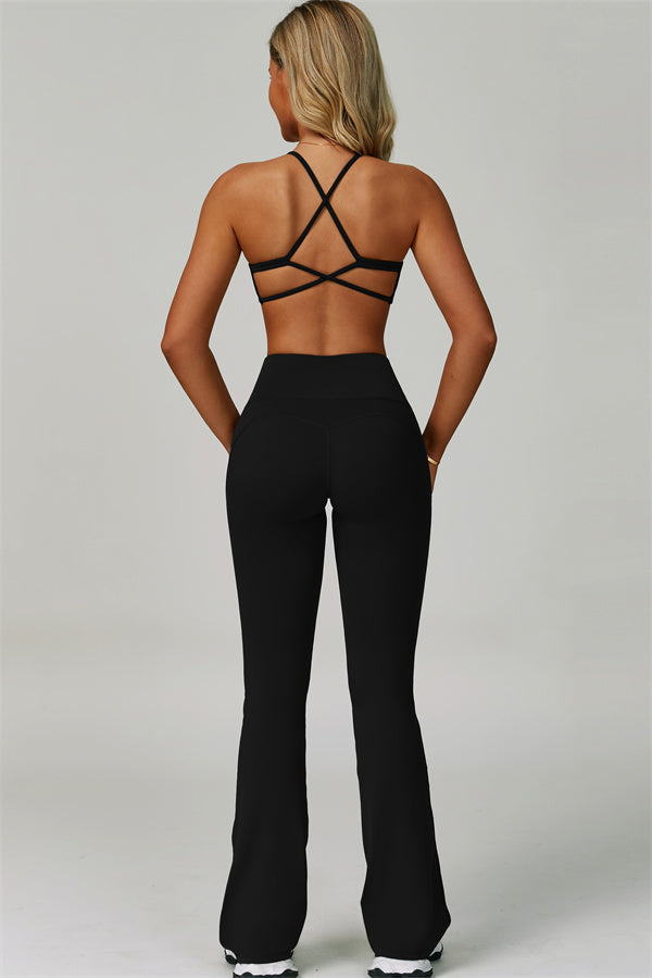 The Bold Cross Back Sports Bra Flared Leggings 2-Piece Set