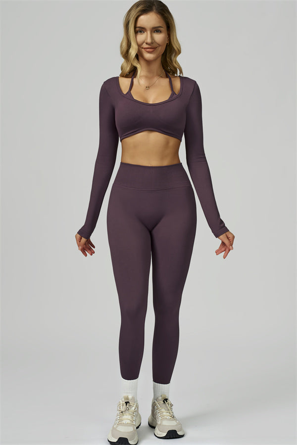 Bali Motion Long Sleeve Crop Top Leggings 2-Piece Set