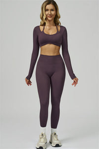 Bali Motion Long Sleeve Crop Top Leggings 2-Piece Set